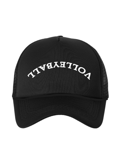 Black cap with 'Volleyball' text on a white background
